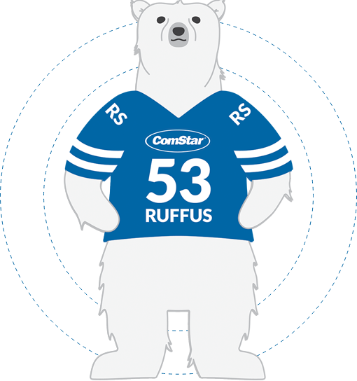 Ruffus Polar Bear in Sports Jersey Cartoon with Circle Graph