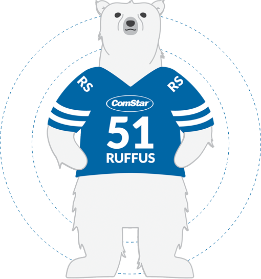 Ruffus Polar Bear in Sports Jersey Cartoon with Circle Graph